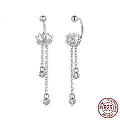 S925 Sterling Silver Tassel Lotus Ear Studs
