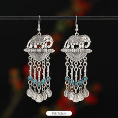 Retro Exotic Antique Silver Coin Tassel Earrings