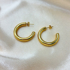 304 Stainless Steel Hollow C- Shaped Large Hoop Earrings