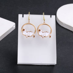 Europe, America, Japan And South Korea Ins Style Dripping Oil Cute Hollow Lazy Little Cat Earrings