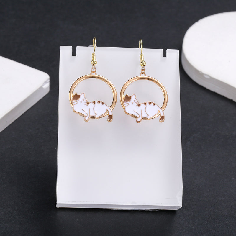 Europe, America, Japan And South Korea Ins Style Dripping Oil Cute Hollow Lazy Little Cat Earrings