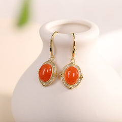 S925 Sterling Silver Inlaid Gold-plated Southern Red Agate Eardrops