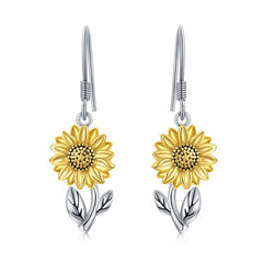 925 Sterling Silver Sunflower Dangle Earrings for Women Girls Teen