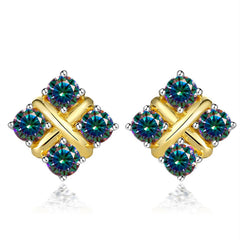 Korean Style S925 Pt950 Gold Plated Geometric Moissanite Stud Earrings