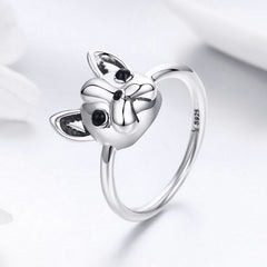 Hot Sale 100  925 Sterling Silver Loyal Partners French  Dog Animal Female Ring For Women Fashion Jewelry SCR261