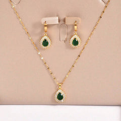 Retro Hong Kong Style Jade White Suit Necklace Earrings All-match Jewelry