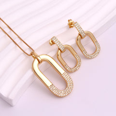 Oval Inlaid Zircon Ear Stud Necklace Female