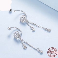 S925 Sterling Silver Tassel Lotus Ear Studs