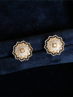 Silver And Gold-plated Ear Studs Textured Gold Carving