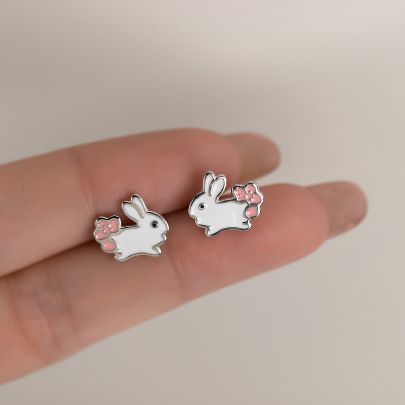 New Girly Girl Sweet White Rabbit Girlish Heart Ear Studs