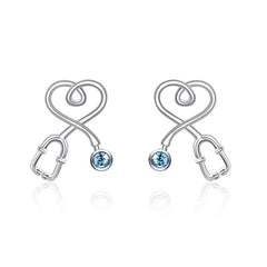 Sterling Silver Nurse Stethoscope with Blue Crystal Stud Earrings Jewelry Studs