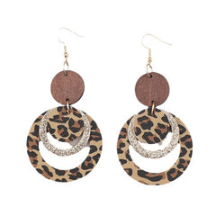 Three-layer Leopard Print Sequined Ring Leather Earrings