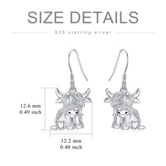 Highland Cow Earrings for Women 925 Sterling Silver Cow Dangle Drop Earrings
