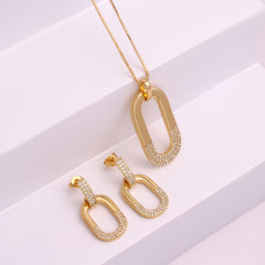 Oval Inlaid Zircon Ear Stud Necklace Female