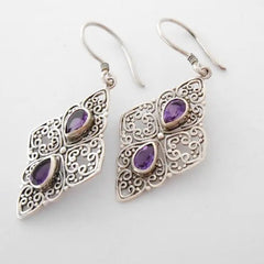 Metal Hollow Ancient Silver-plated Inlaid Purple Zircon Earrings