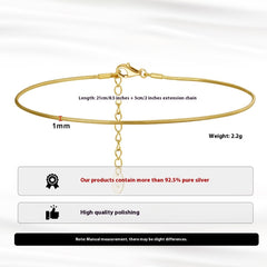S925 Sterling Silver Anklet Adjustable Snake Chain