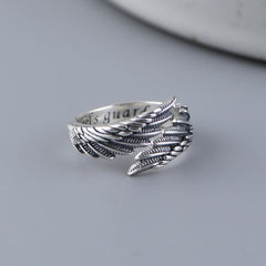 S925 Silver Feather Wings Open Ring For Men And Women