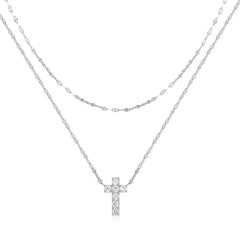 S925 Sterling Silver Double Layer Twin Diamond Cross
