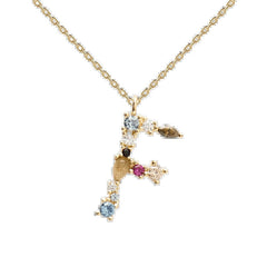 English Letter Necklace Female Colorful Crystals Gem S925 Pure