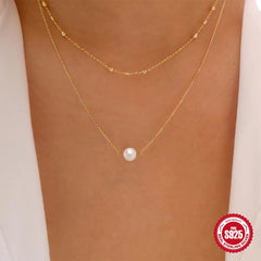 S925 Sterling Silver Temperamental Double Layer Twin Pearl Necklace For Women