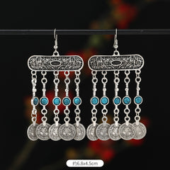 Retro Exotic Antique Silver Coin Tassel Earrings