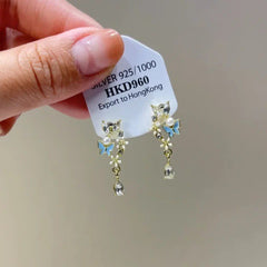 Light Luxury High-grade Sense Rhinestone Little Stars Tassel Ear Clip