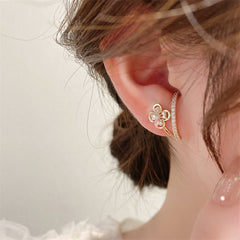 Silver Needle Flower Stud Earrings Light Luxury High Sense