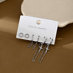 One Card Three Pairs Set Earrings Female Ear-caring Cross Ear Rings