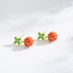 S925 Sterling Silver National Trendy Style Lucky Persimmon Dripping Stud Earrings