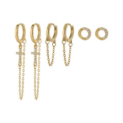 One Card Three Pairs Set Earrings Female Ear-caring Cross Ear Rings