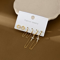 One Card Three Pairs Set Earrings Female Ear-caring Cross Ear Rings