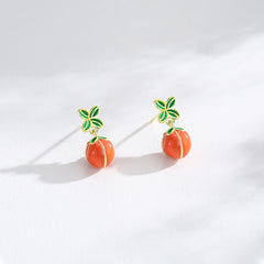 S925 Sterling Silver National Trendy Style Lucky Persimmon Dripping Stud Earrings