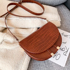 Vintage Crocodile Embossed Half-Moon Saddle Bag