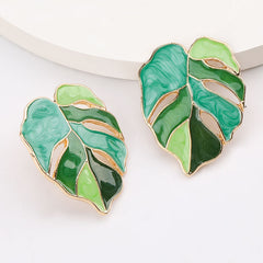 Alloy Dripping Leaf-shaped Earring Girlish Heart Ear Studs