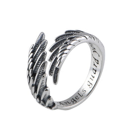 S925 Silver Feather Wings Open Ring For Men And Women