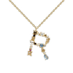 English Letter Necklace Female Colorful Crystals Gem S925 Pure