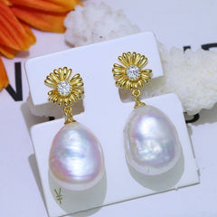 Baroque S925 Sterling Silver Exquisite Flower Earrings Silver Ring Holder Material