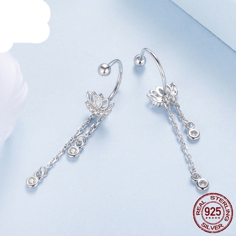 S925 Sterling Silver Tassel Lotus Ear Studs