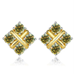 Korean Style S925 Pt950 Gold Plated Geometric Moissanite Stud Earrings