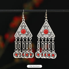 Retro Exotic Antique Silver Coin Tassel Earrings