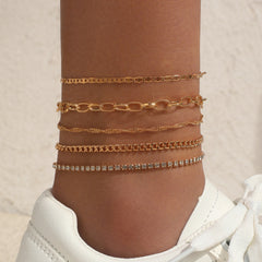 Simple Graceful Metal Chain Retro Creative Snake Chain Anklet Five-piece Set