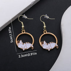 Europe, America, Japan And South Korea Ins Style Dripping Oil Cute Hollow Lazy Little Cat Earrings
