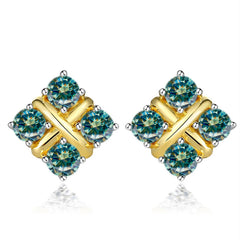 Korean Style S925 Pt950 Gold Plated Geometric Moissanite Stud Earrings