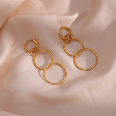 Simple Popular Stainless Steel Plated 18K Gold Long Circle Buckle Earrings