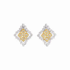 Italian Craft Diamond Stud Earrings Gold Plated Two Tone