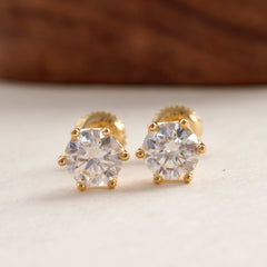 S925 Sterling Silver Gold Six-claw Moissanite Earrings