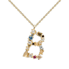 English Letter Necklace Female Colorful Crystals Gem S925 Pure