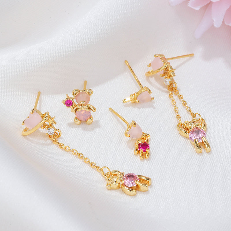 925 Silver Needle Exquisite Small Bear Stud Earrings