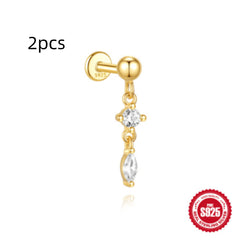 S925 Sterling Silver Water Drop Earrings Flat Spiral Puncture