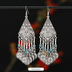 Retro Exotic Antique Silver Coin Tassel Earrings